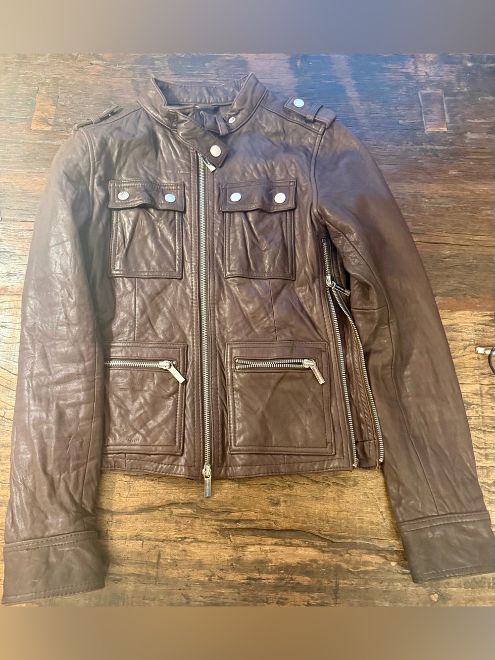 Michael Kors Men's Dark Brown Leather Bomber Jacket
